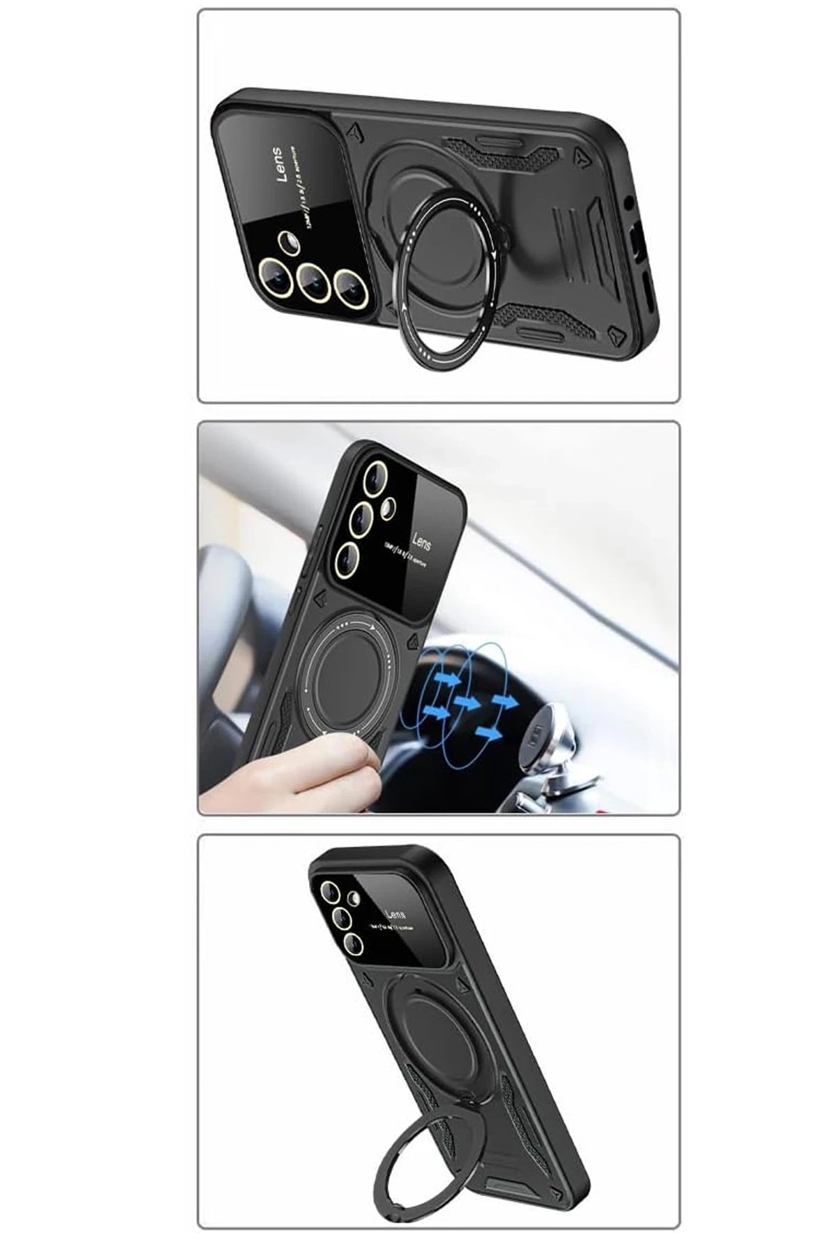 Samsung Galaxy S24 FE Kılıf Joy Lens Standlı Kapak - Siyah-(5796) - Görsel 4