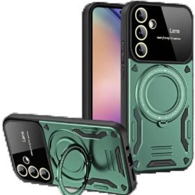 Samsung Galaxy S24 FE Kılıf Joy Lens Standlı Kapak - Koyu Yeşil-(5796)