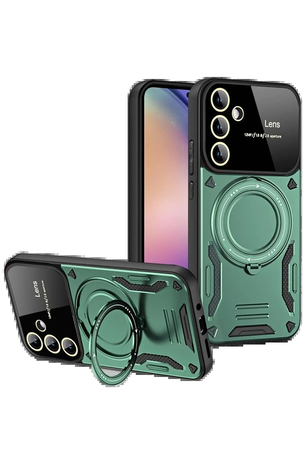 Samsung Galaxy S24 FE Kılıf Joy Lens Standlı Kapak - Koyu Yeşil-(5796)