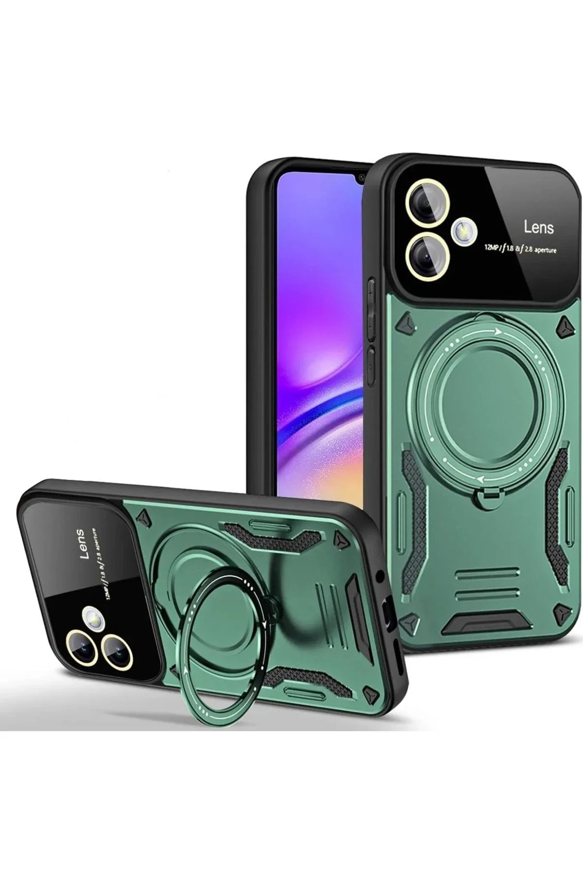 Samsung Galaxy A06 Kılıf Joy Lens Standlı Kapak - Koyu Yeşil-(5796)