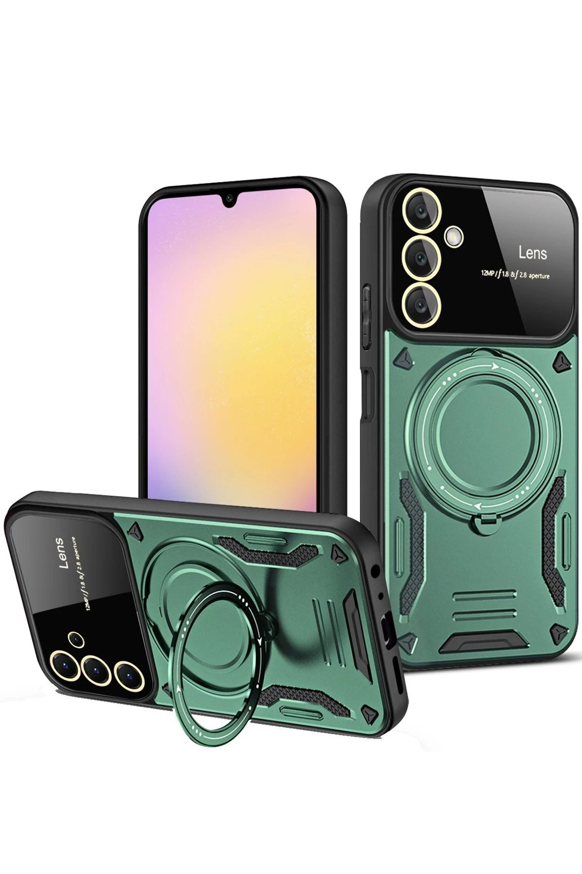 Samsung Galaxy A16 5G Kılıf Joy Lens Standlı Kapak - Koyu Yeşil-(5796)