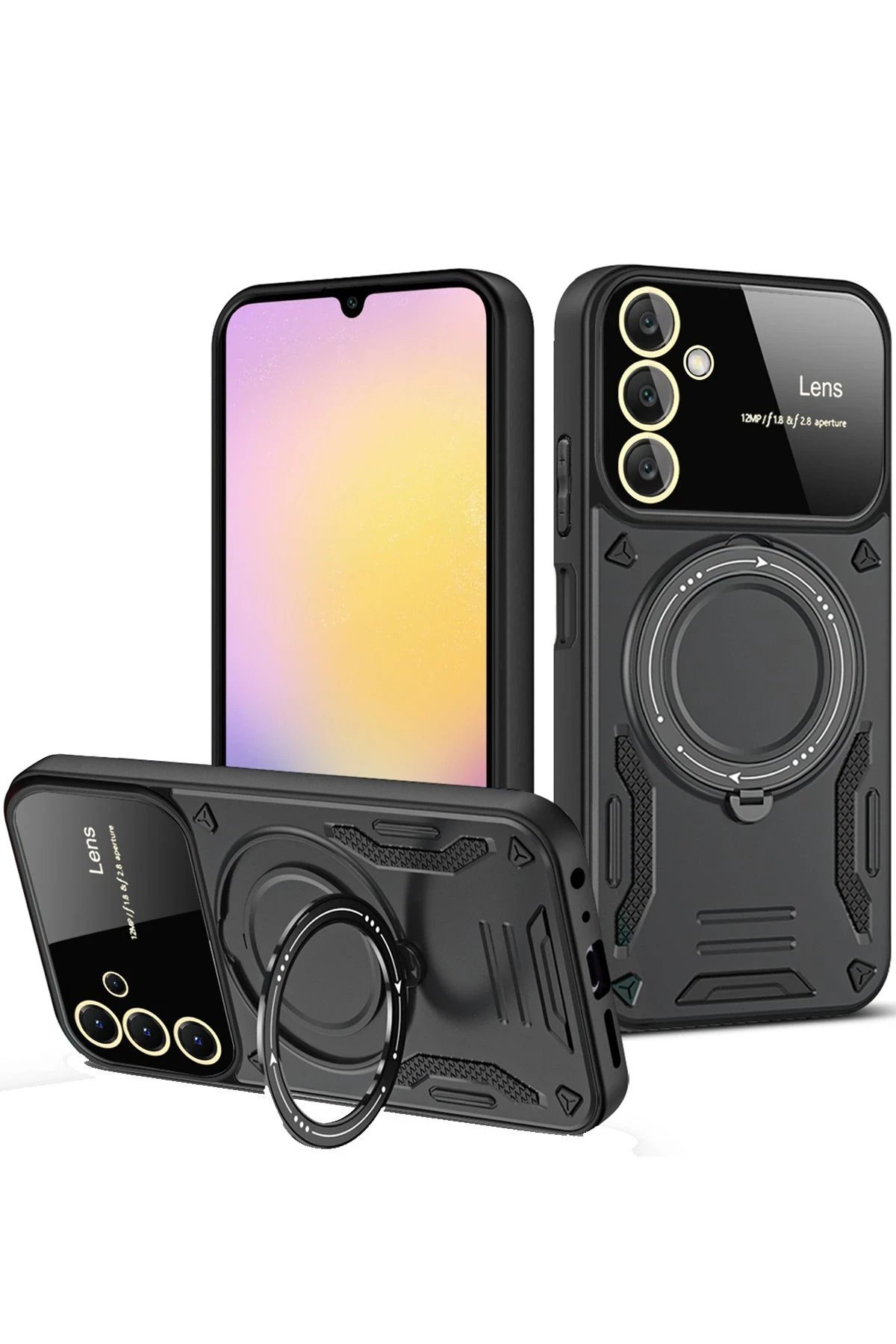 Samsung Galaxy A36 Kılıf Joy Lens Standlı Kapak - Siyah-(5796)