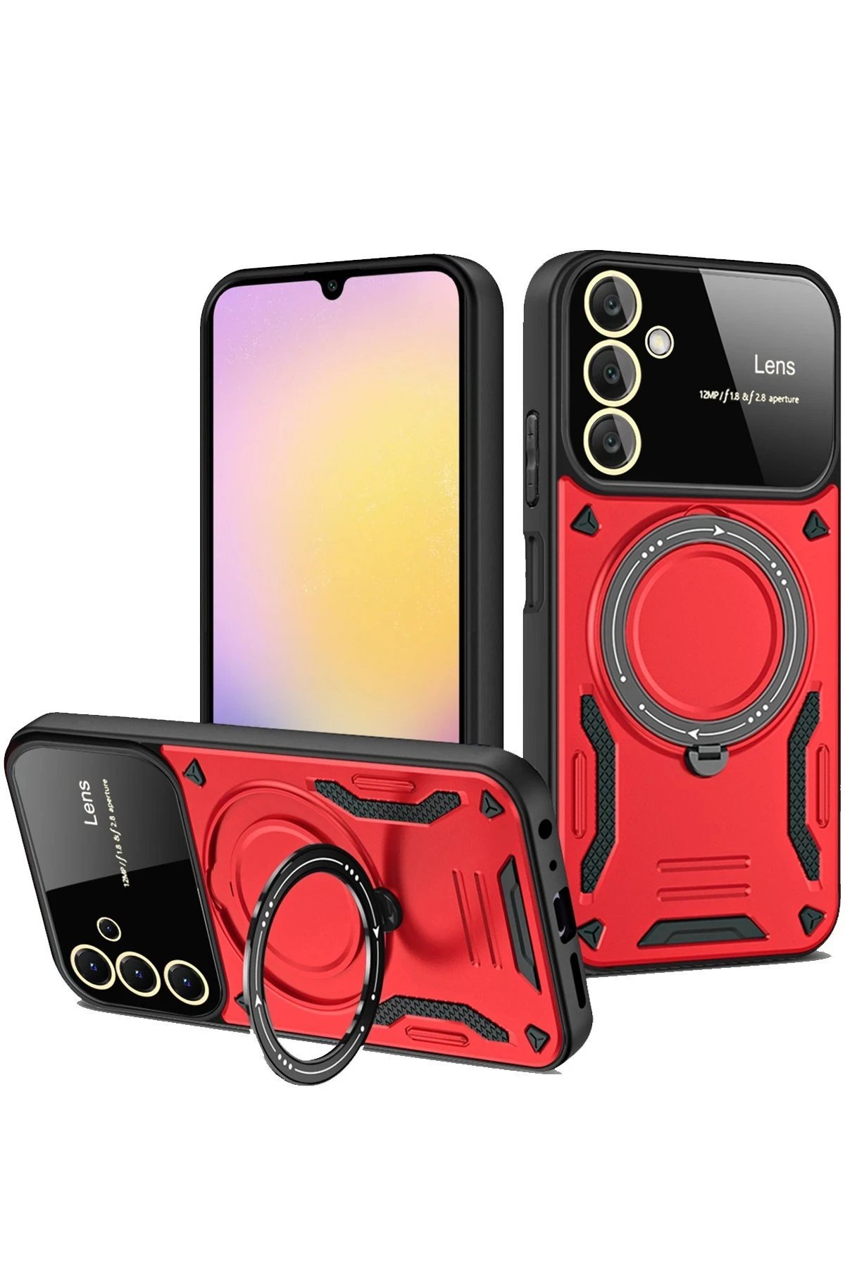 Samsung Galaxy A36 Kılıf Joy Lens Standlı Kapak - Kırmızı-(5796)