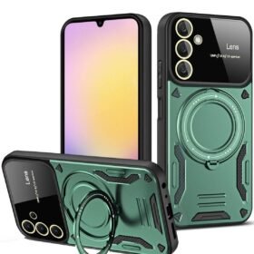 Samsung Galaxy A56 Kılıf Joy Lens Standlı Kapak - Koyu Yeşil-(5796)