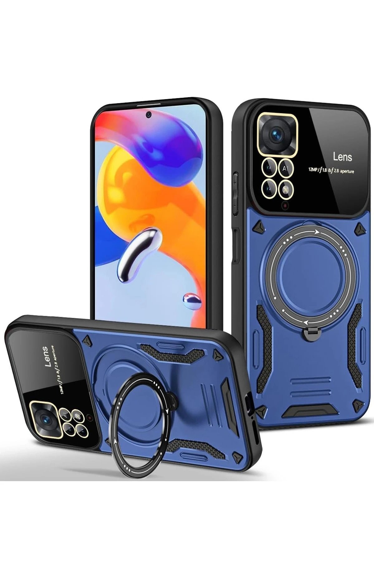 Xiaomi Redmi Note 11 Pro Kılıf Joy Lens Standlı Kapak - Lacivert-(5796)