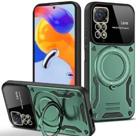 Xiaomi Redmi Note 11 Pro Kılıf Joy Lens Standlı Kapak - Koyu Yeşil-(5796)