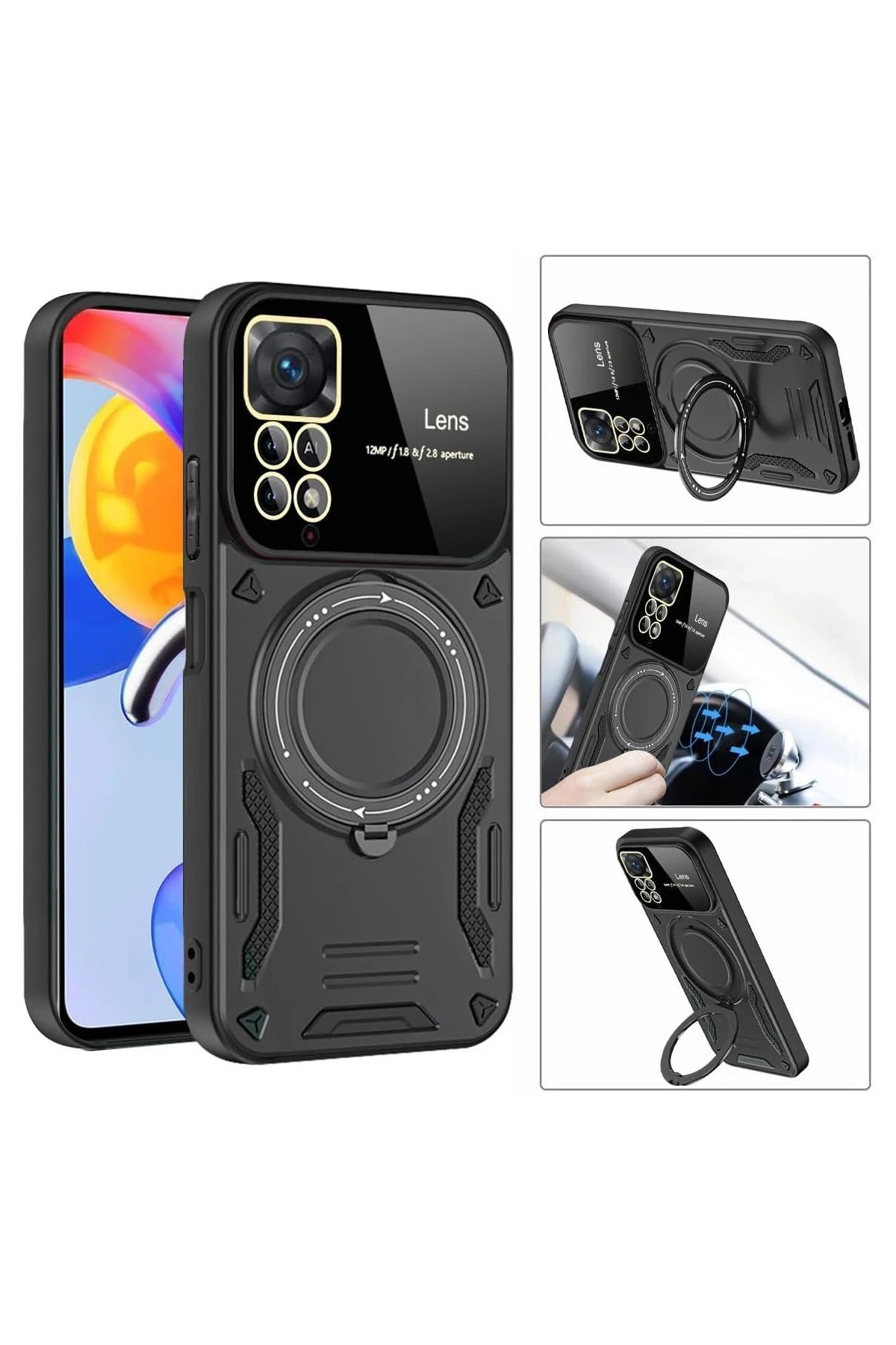 Xiaomi Redmi Note 11 Pro Kılıf Joy Lens Standlı Kapak - Koyu Yeşil-(5796) - Görsel 3