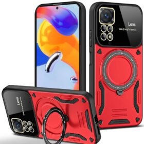 Xiaomi Redmi Note 11 Pro Kılıf Joy Lens Standlı Kapak - Kırmızı-(5796)