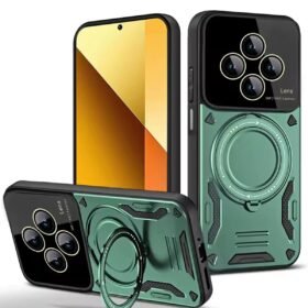 Xiaomi Redmi 14C Kılıf Joy Lens Standlı Kapak - Koyu Yeşil-(5796)