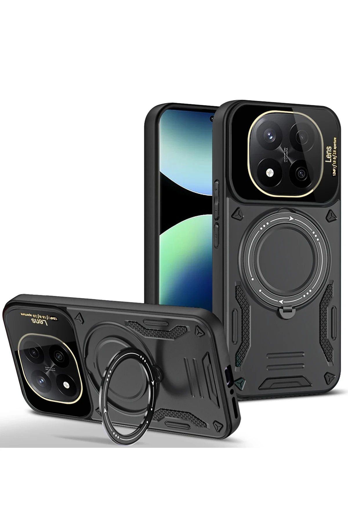 Xiaomi Redmi Note 14 Pro 4G Kılıf Joy Lens Standlı Kapak - Siyah-(5796)