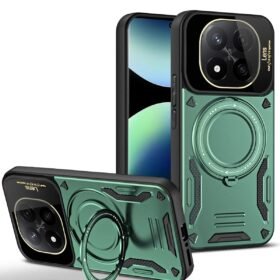 Xiaomi Redmi Note 14 Pro 4G Kılıf Joy Lens Standlı Kapak - Koyu Yeşil-(5796)