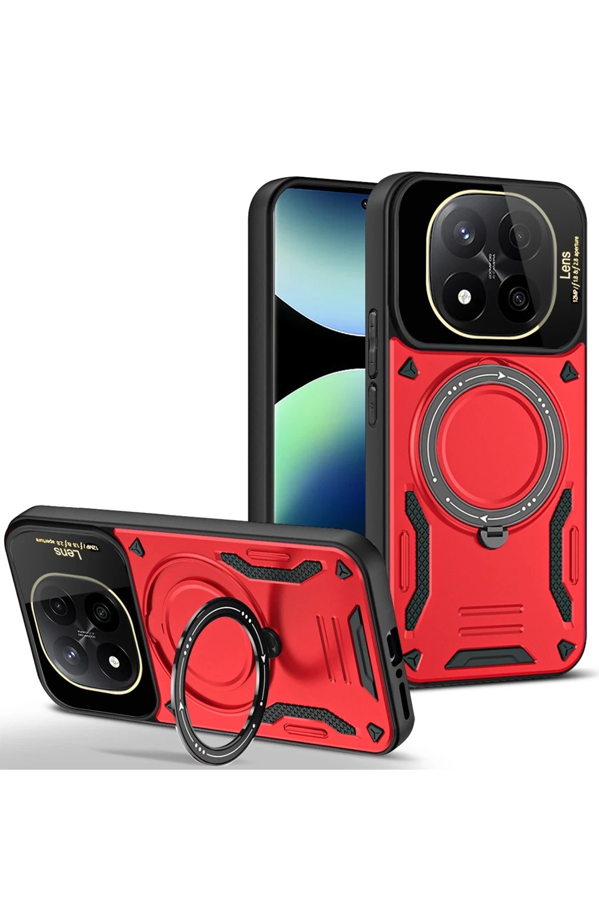 Xiaomi Redmi Note 14 Pro 5G Kılıf Joy Lens Standlı Kapak - Kırmızı-(5796)