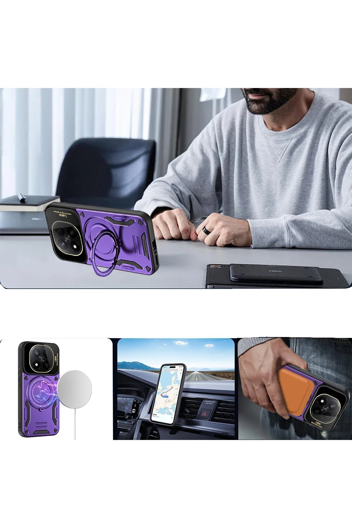 Xiaomi Redmi Note 14 Pro Plus Kılıf Joy Lens Standlı Kapak - Koyu Yeşil-(5796) - Görsel 3