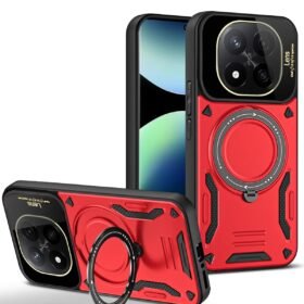Xiaomi Redmi Note 14 Pro Plus Kılıf Joy Lens Standlı Kapak - Kırmızı-(5796)