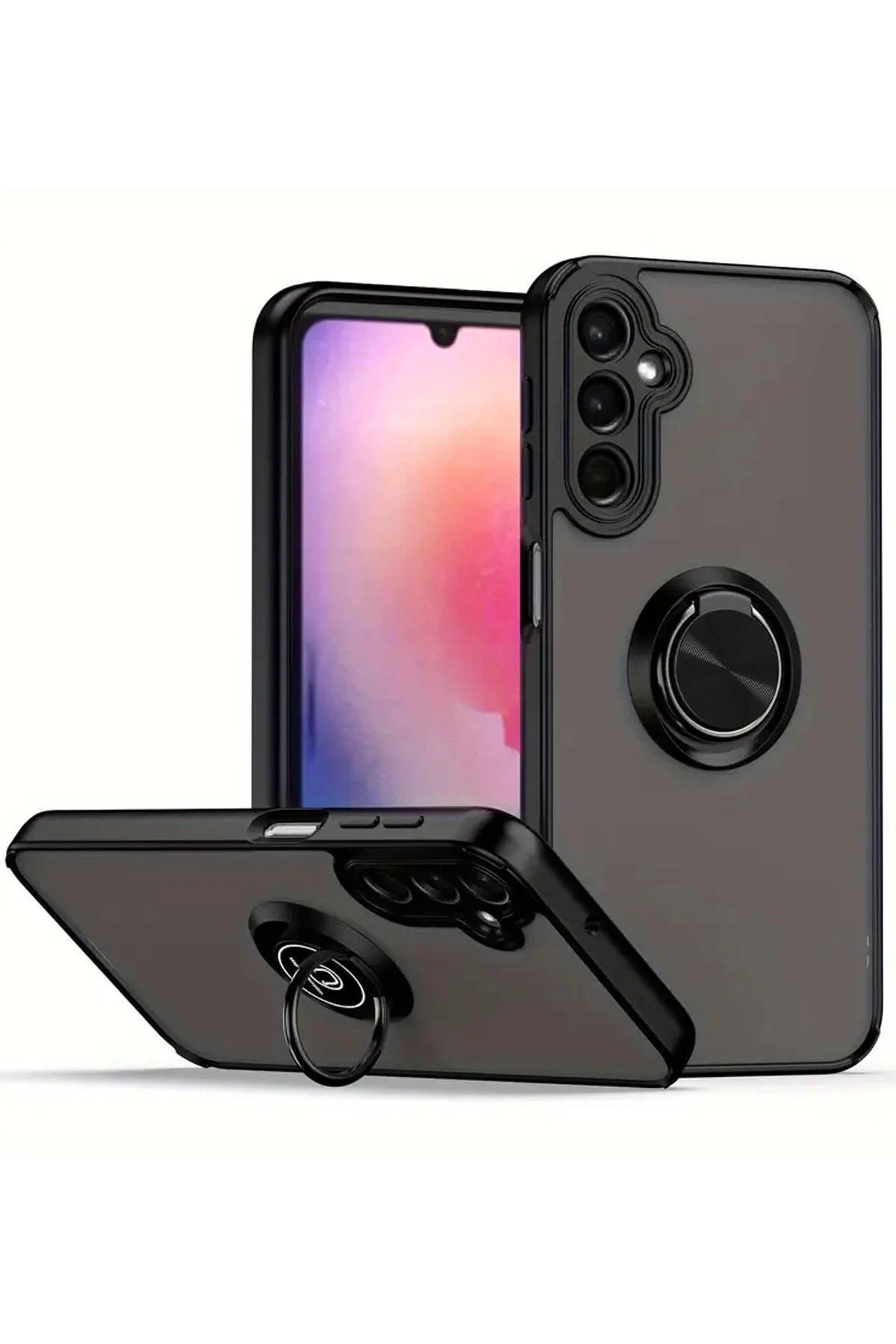 Samsung Galaxy S25 Kılıf Montreal Yüzüklü Silikon Kapak - Siyah-(5796)