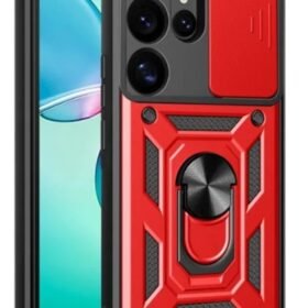 Samsung Galaxy S25 Ultra Kılıf Pars Lens Yüzüklü Silikon - Kırmızı-(5796)