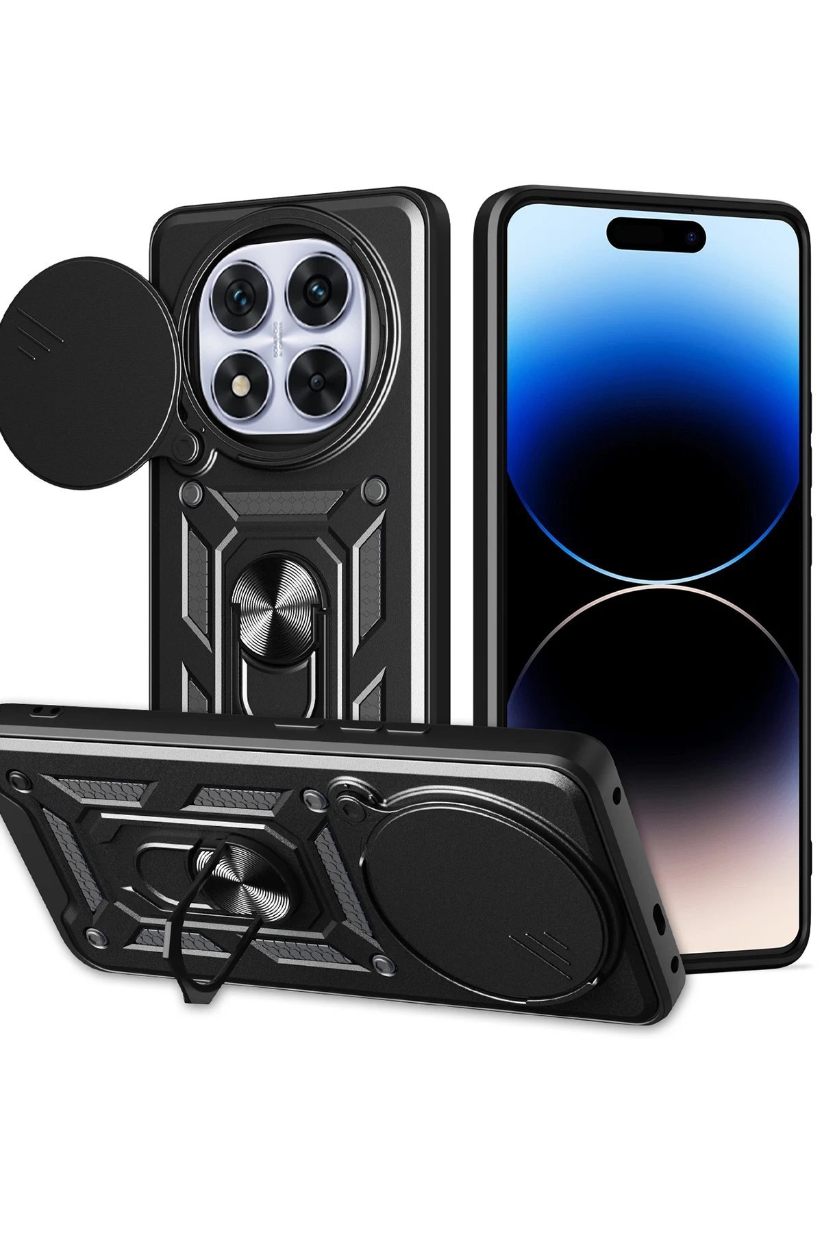 Xiaomi Redmi Note 14 Pro Plus Kılıf Pars Lens Yüzüklü Silikon - Siyah-(5796)