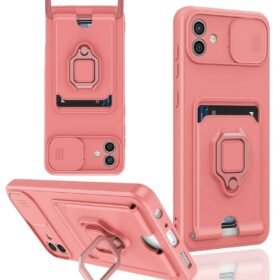 Samsung Galaxy A06 Kılıf Zuma Kartvizitli Yüzüklü Silikon - Pembe-(5796)