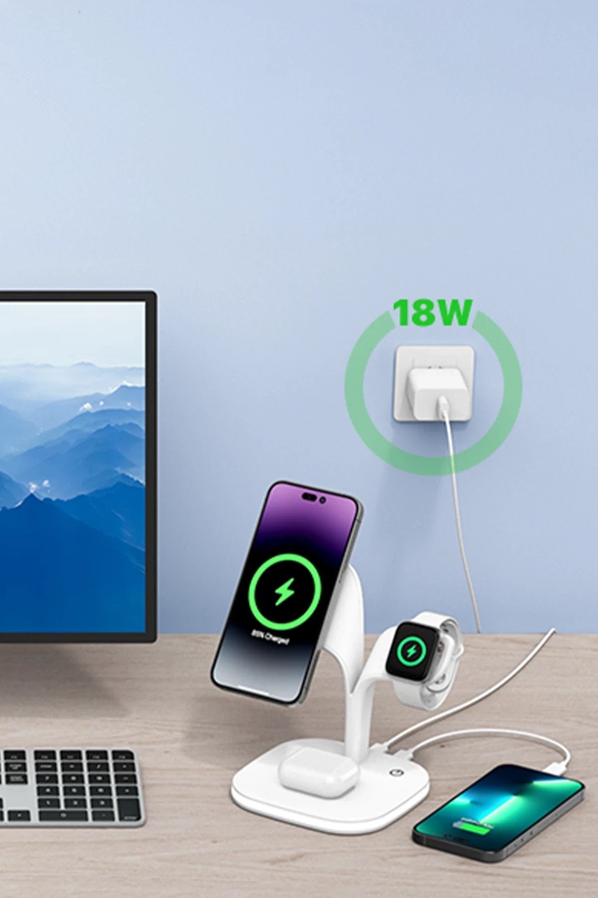 YM-UD22 Kablosuz Şarj Masaüstü Set - Lila-(5796) - Görsel 3