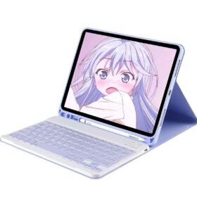 iPad 10.2 (9.nesil) Kılıf KC01 Smart Klavyeli Tablet Kılıfı - Lila-(5796)