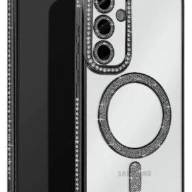 Samsung Galaxy S25 Kılıf Joke Simli Magneticsafe Kılıf - Siyah-(5796)