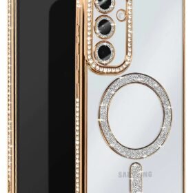 Samsung Galaxy S25 Kılıf Joke Simli Magneticsafe Kılıf - Gold-(5796)