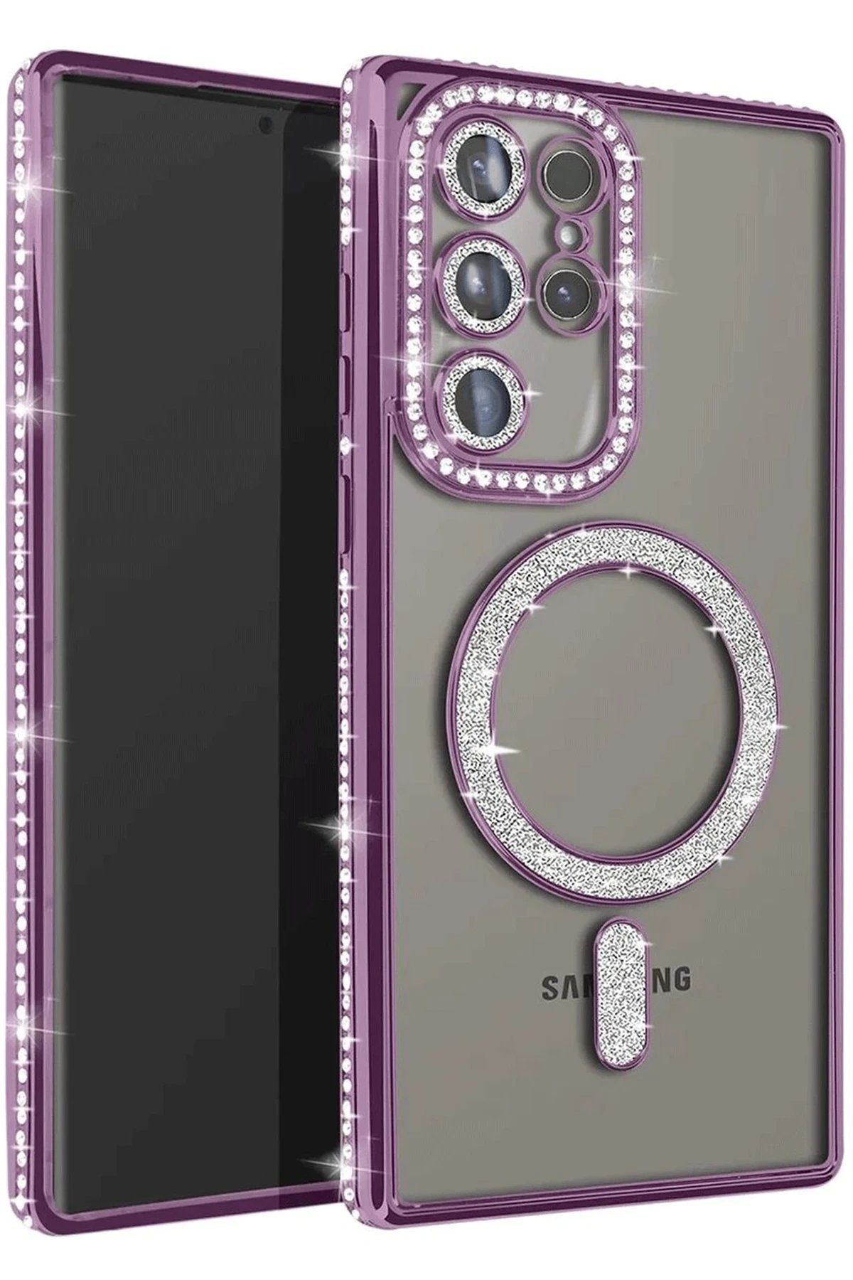 Samsung Galaxy S25 Ultra Kılıf Joke Simli Magneticsafe Kılıf - Derin Mor-(5796)