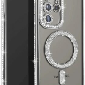 Samsung Galaxy S25 Ultra Kılıf Joke Simli Magneticsafe Kılıf - Gümüş-(5796)