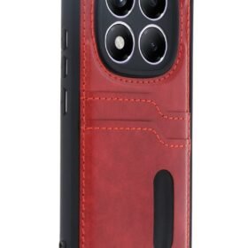 Xiaomi Redmi Note 14 Pro 5G Kılıf Sara Kartvizitli Deri Kılıf - Kırmızı-(5796)