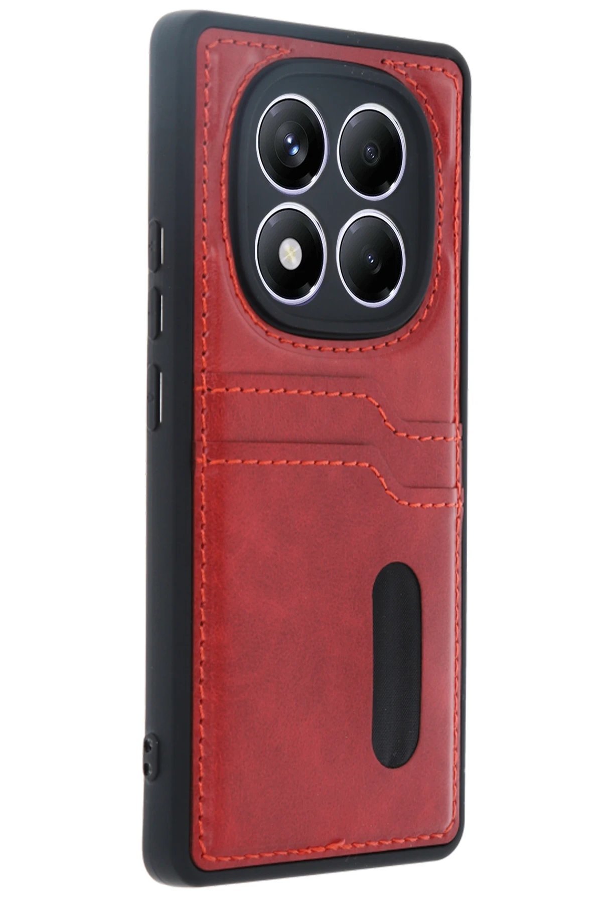 Xiaomi Redmi Note 14 Pro 5G Kılıf Sara Kartvizitli Deri Kılıf - Kırmızı-(5796)