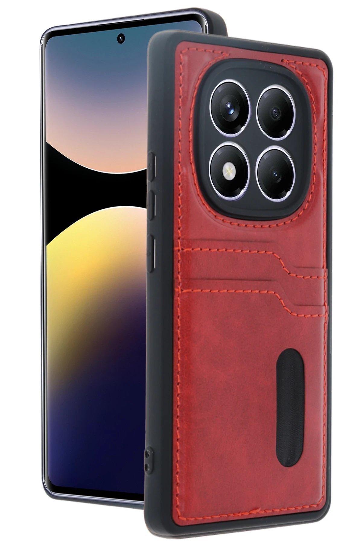 Xiaomi Redmi Note 14 Pro 5G Kılıf Sara Kartvizitli Deri Kılıf - Kırmızı-(5796) - Görsel 2