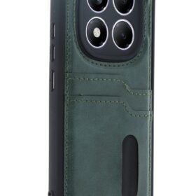 Xiaomi Redmi Note 14 Pro 5G Kılıf Sara Kartvizitli Deri Kılıf - Koyu Yeşil-(5796)