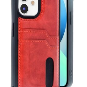 iPhone 11 Kılıf Sara Kartvizitli Deri Kılıf - Kırmızı-(5796)