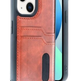 iPhone 14 Kılıf Sara Kartvizitli Deri Kılıf - Taba-(5796)