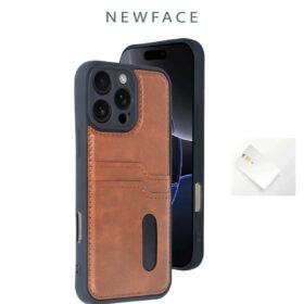 iPhone 16 Pro Max Kılıf Sara Kartvizitli Deri Kılıf - Taba-(5796)