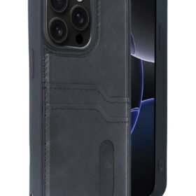 iPhone 14 Pro Max Kılıf Sara Kartvizitli Deri Kılıf - Siyah-(5796)