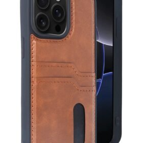 iPhone 14 Pro Max Kılıf Sara Kartvizitli Deri Kılıf - Taba-(5796)