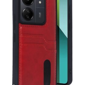 Xiaomi Redmi 13C Kılıf Sara Kartvizitli Deri Kılıf - Kırmızı-(5796)