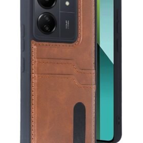 Xiaomi Redmi 13C Kılıf Sara Kartvizitli Deri Kılıf - Taba-(5796)