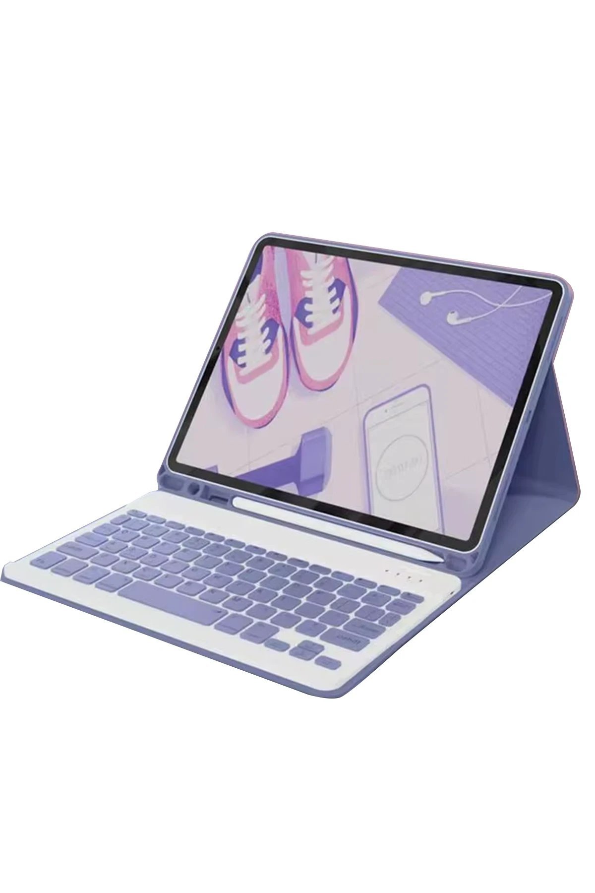 iPad 10.2 (9.nesil) Kılıf KC01 Smart Klavyeli Tablet Kılıfı - Derin Mor-(5796)