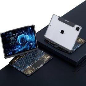 JP11 iPad Pro 11 (2022) Kılıf Vales Dönen Ledli Klavyeli Tablet Kılıfı - Siyah-(5796)