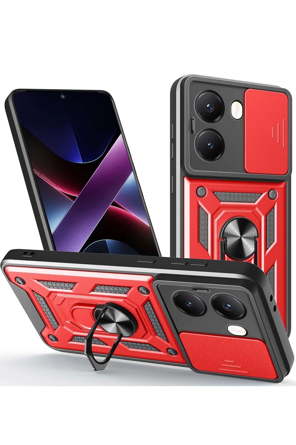 Xiaomi Poco X7 Pro Kılıf Pars Lens Yüzüklü Silikon - Kırmızı-(5796)