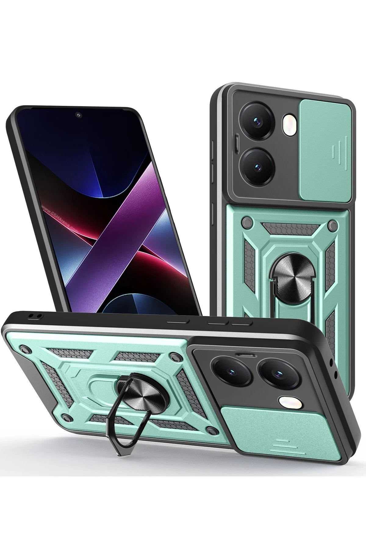 Xiaomi Poco X7 Pro Kılıf Pars Lens Yüzüklü Silikon - Yeşil-(5796)