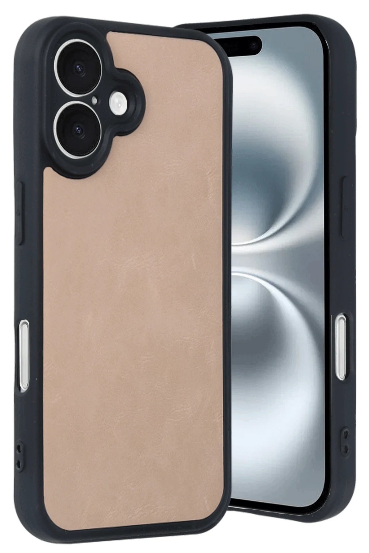 iPhone 16 Kılıf Aras Deri Kapak - Pudra-(5796)