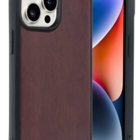 iPhone 14 Pro Max Kılıf Aras Deri Kapak - Bordo-(5796)