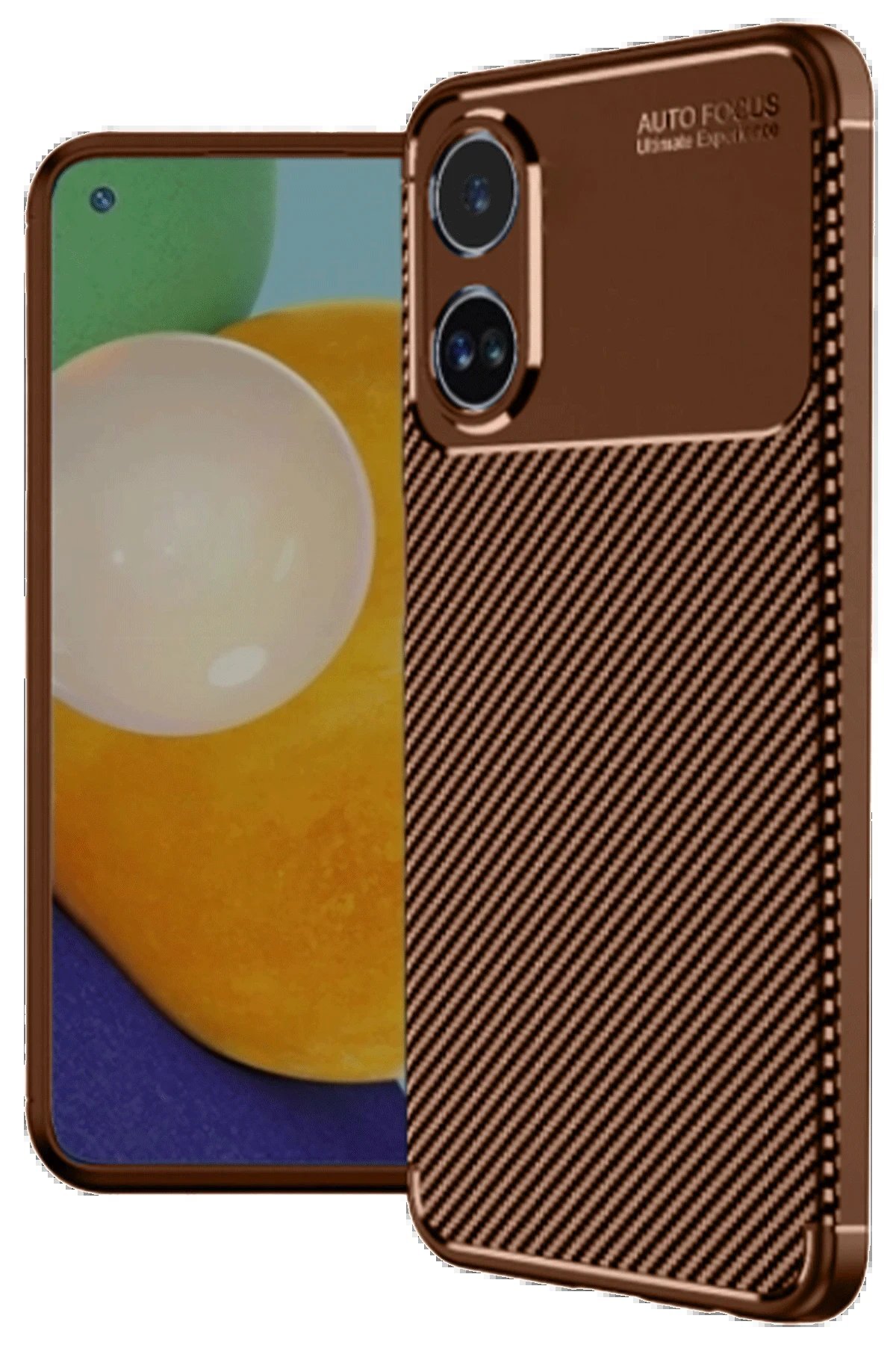 Oppo A38 Kılıf Auto Focus Karbon Kapak - Kahverengi-(5796)