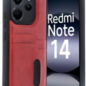 Xiaomi Redmi Note 14 4G Kılıf Sara Kartvizitli Deri Kılıf - Kırmızı-(5796)