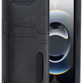 iPhone 16E Kılıf Sara Kartvizitli Deri Kılıf - Siyah-(5796)