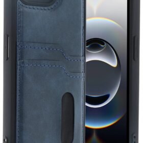 iPhone 16E Kılıf Sara Kartvizitli Deri Kılıf - Lacivert-(5796)