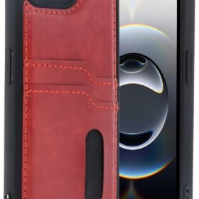 iPhone 16E Kılıf Sara Kartvizitli Deri Kılıf - Kırmızı-(5796)